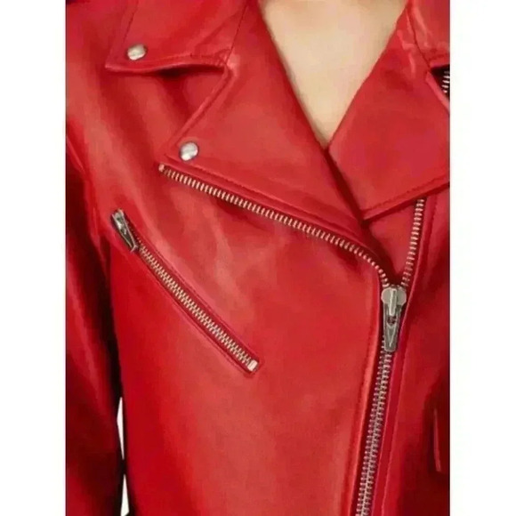 VEDA Baby Jane Leather Moto Jacket Red Size Small - Picture 4 of 14